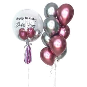 Grande Mauve & Silver Chrome Bubble Balloon Bunch - Helium