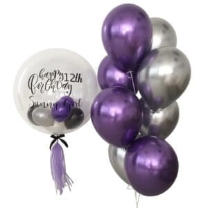 Purple Chrome Helium Bubble Balloon Bouquet