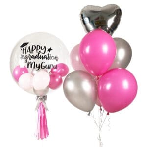 Rose-Pink Helium Bubble & Heart Balloon Bouquet