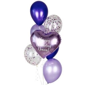 Purple Metallic Heart Helium Balloon Bouquet