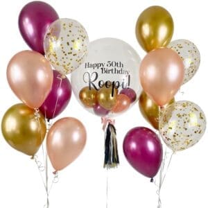 Ultimate Burgundy & Gold Helium Balloon Bunch