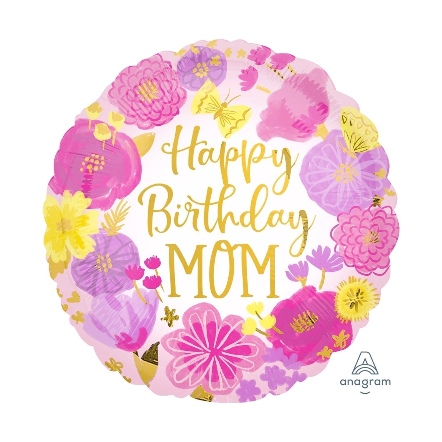 Happy Birthday Mom Foil Balloon Painted Flowers
