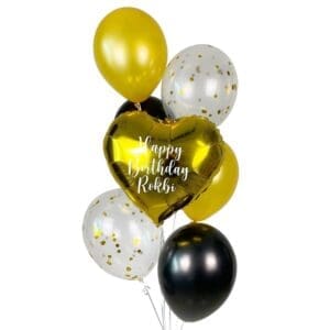Metallic Heart Balloon Bouquet - Black & Gold