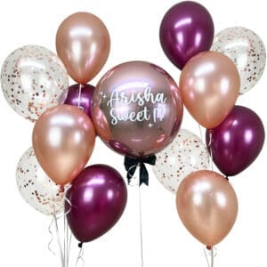 Ultimate Rose Gold & Burgundy Orbz Balloon Bouquet