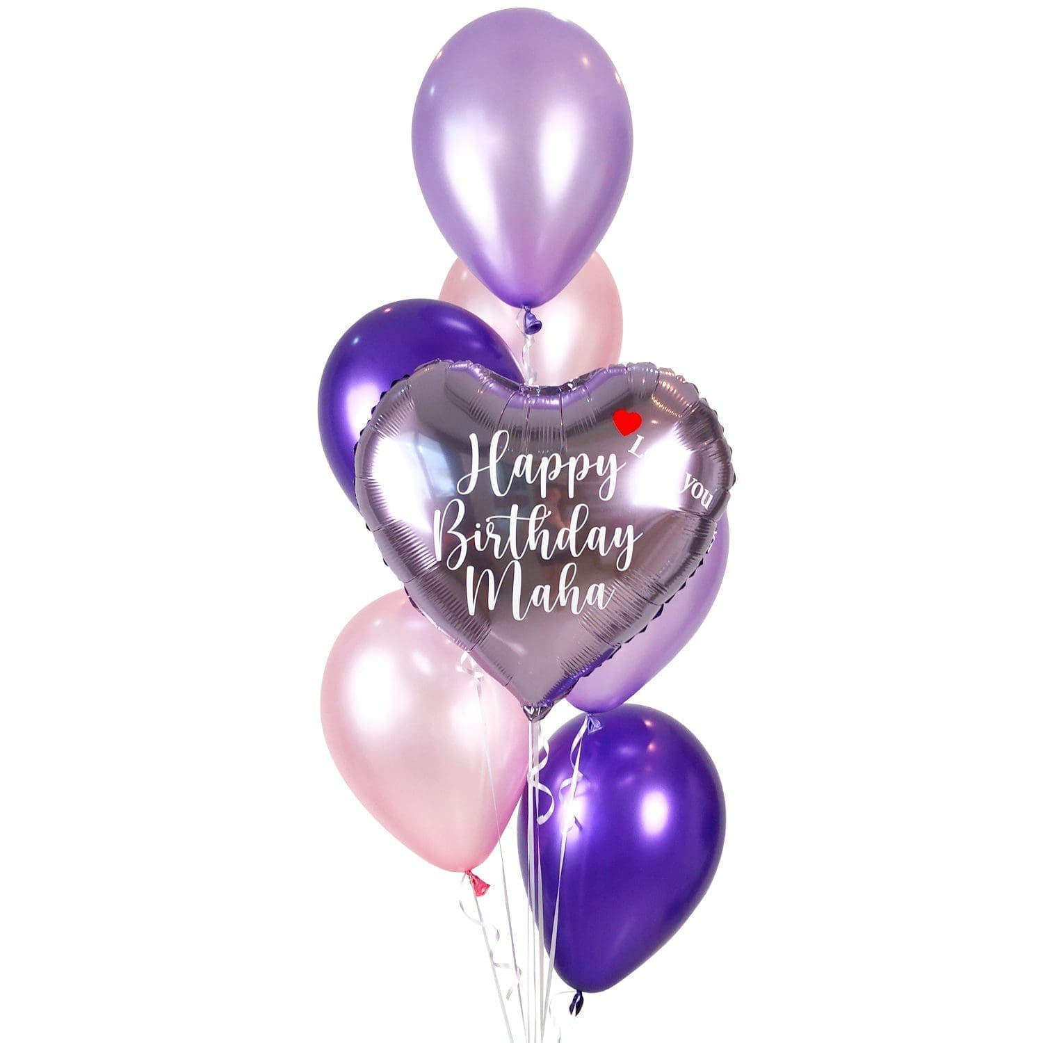 Metallic Heart Helium Balloon Bunch - Purple Pink