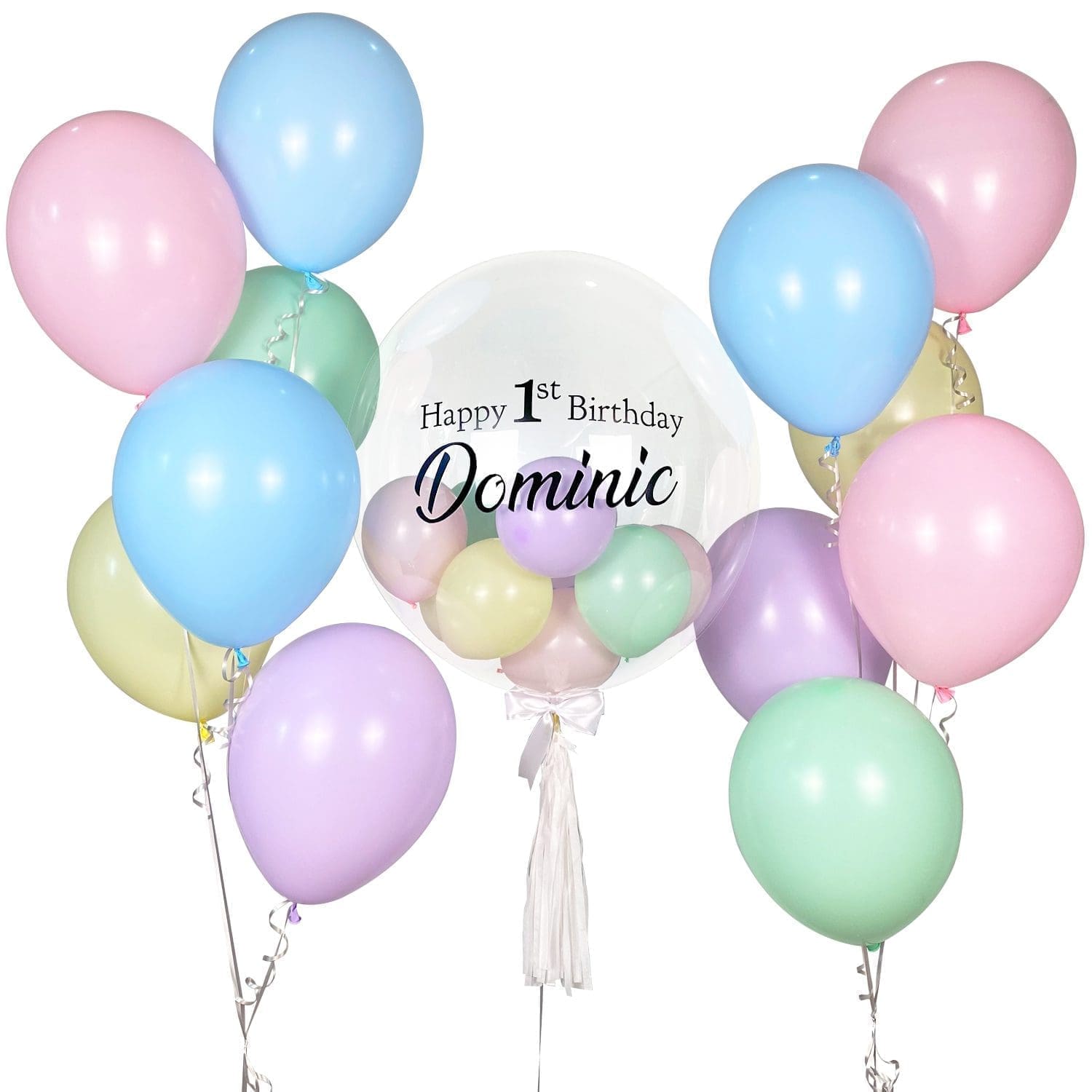Ultimate Pastel Rainbow Helium Bubble Balloon Bouquet