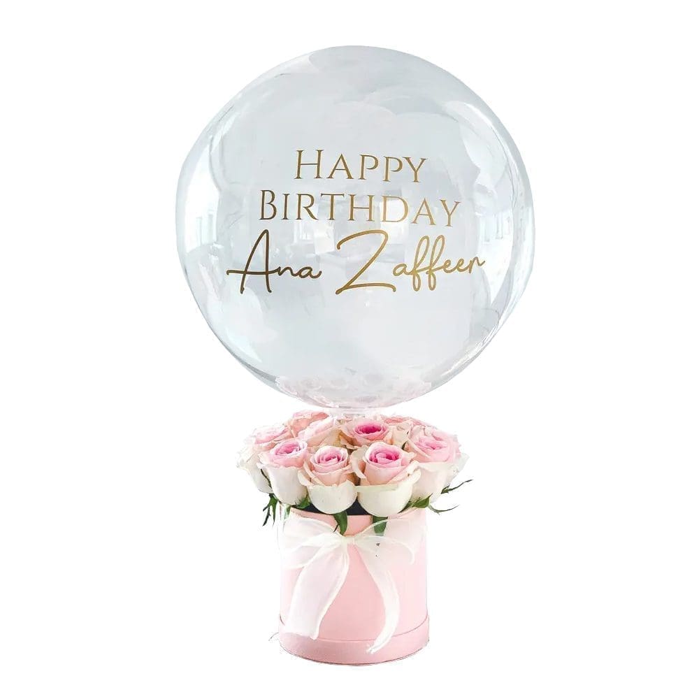 Fresh Roses Flower Box with Bubble Balloon