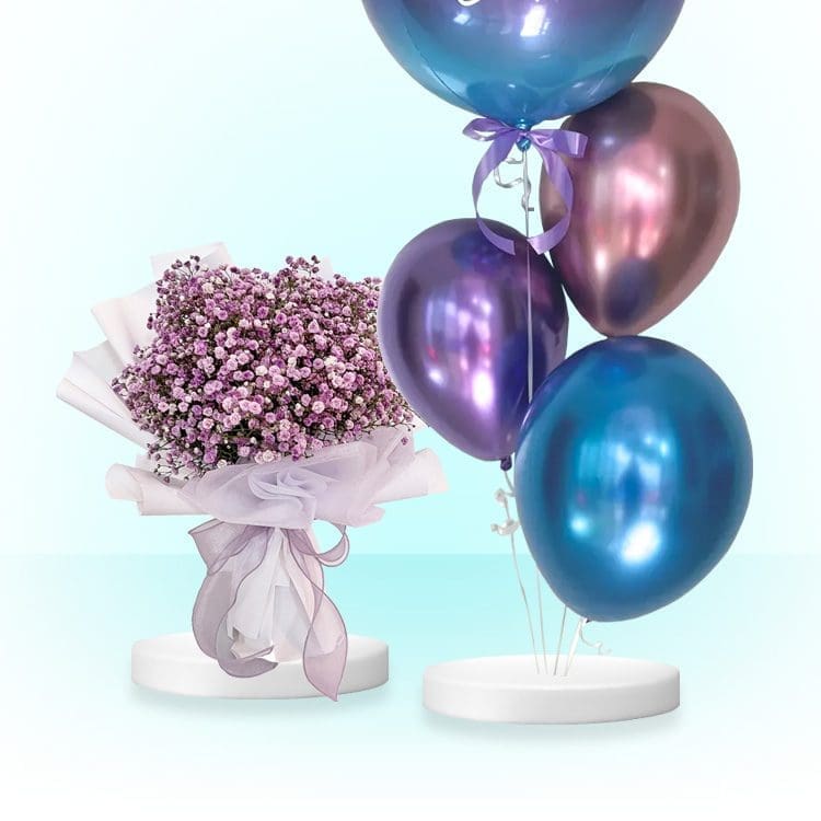 Ombre Orbz Helium Balloons & Baby's Breath Fresh Flowers
