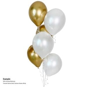 Bunch / Bouquet of 6 Chrome Gold & White Helium Balloons
