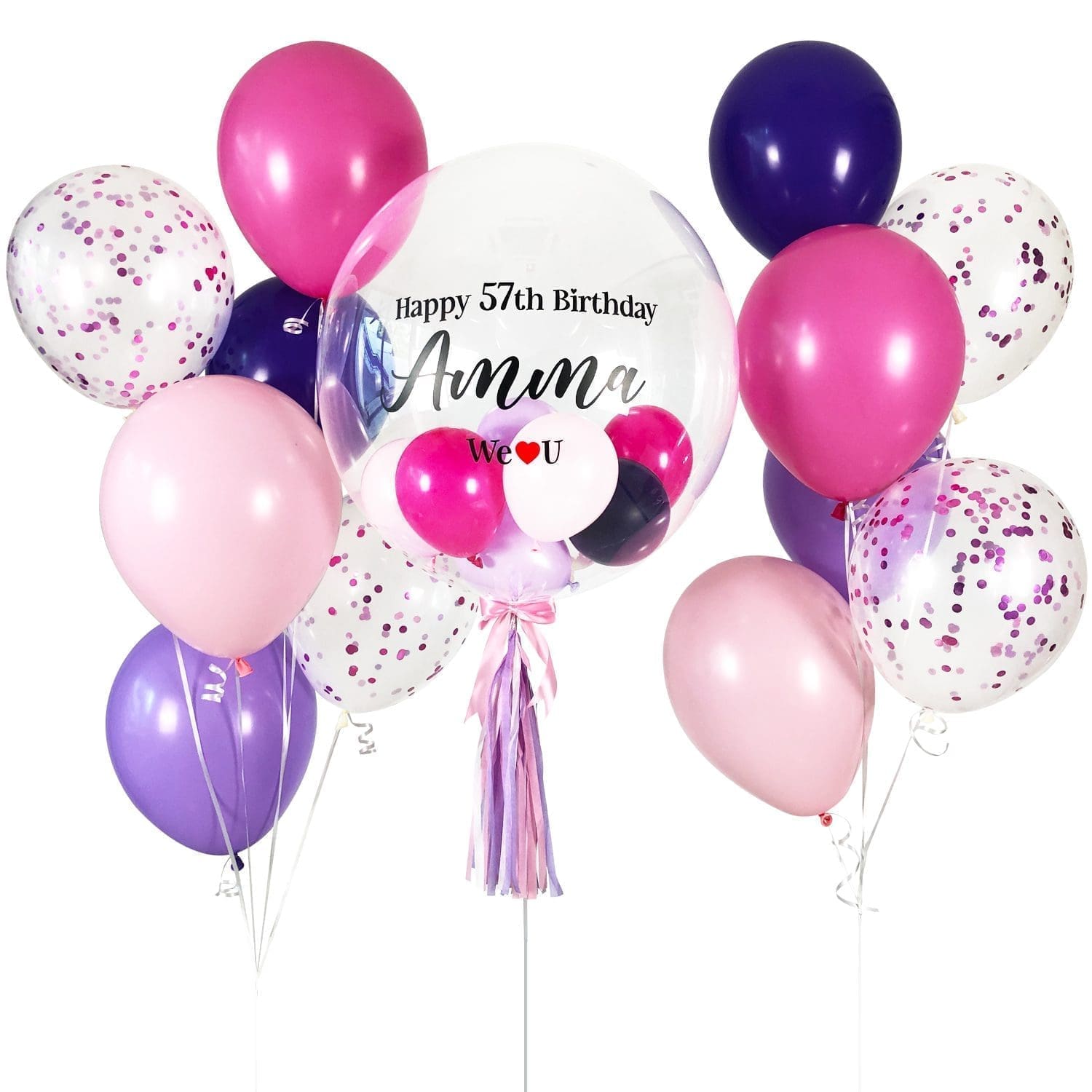 Pink, Purple & Violet Helium Bubble Balloon Bunch