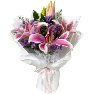Lily Fresh Flower Bouquet with Caspia, Statice