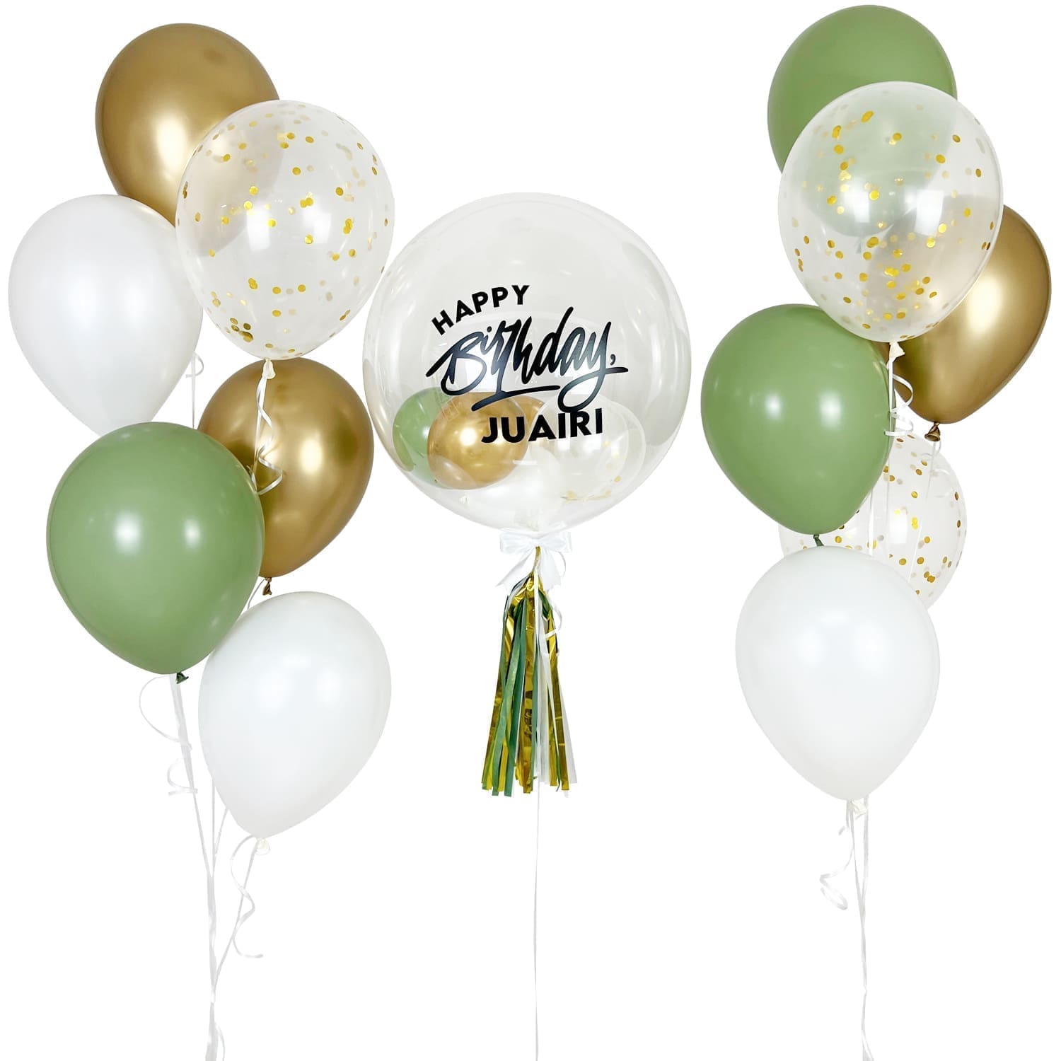 Eucalyptus & Chrome Gold Helium Balloon Bunch