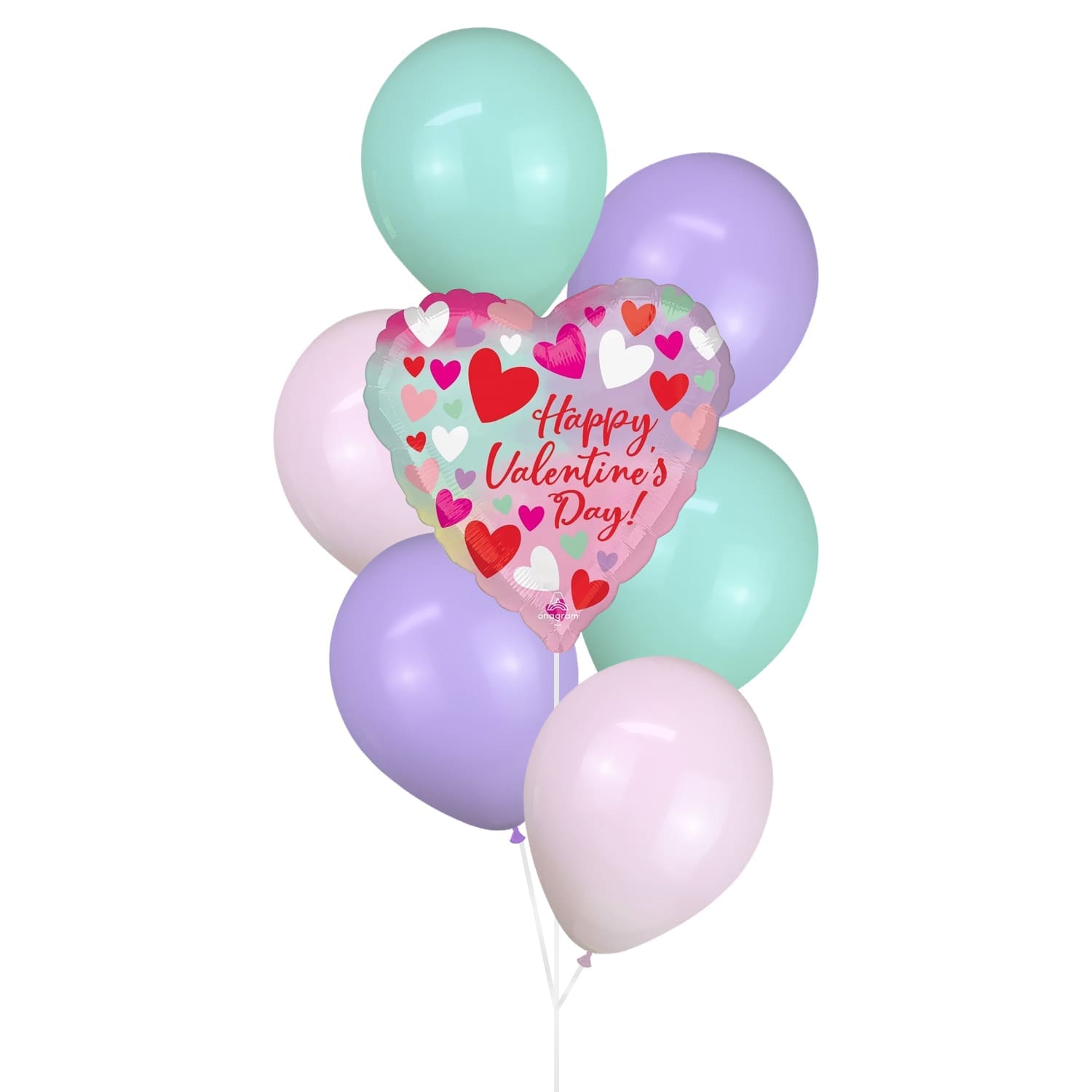 Pastel Hearts Valentine's Day Helium Balloon Bouquet